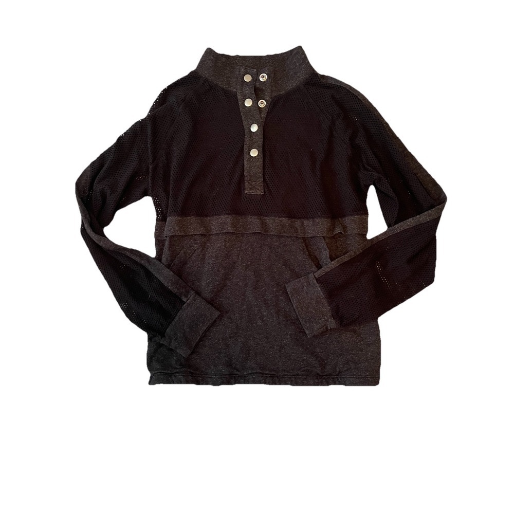 Monrow Mesh Mix Black Track Snap Button Pullover Long Sleeve Top M